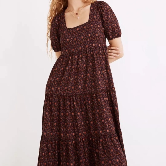 Madewell Aidy Square-neck Tiered Midi Dress in Orchard Floral - Picture 3 of 7